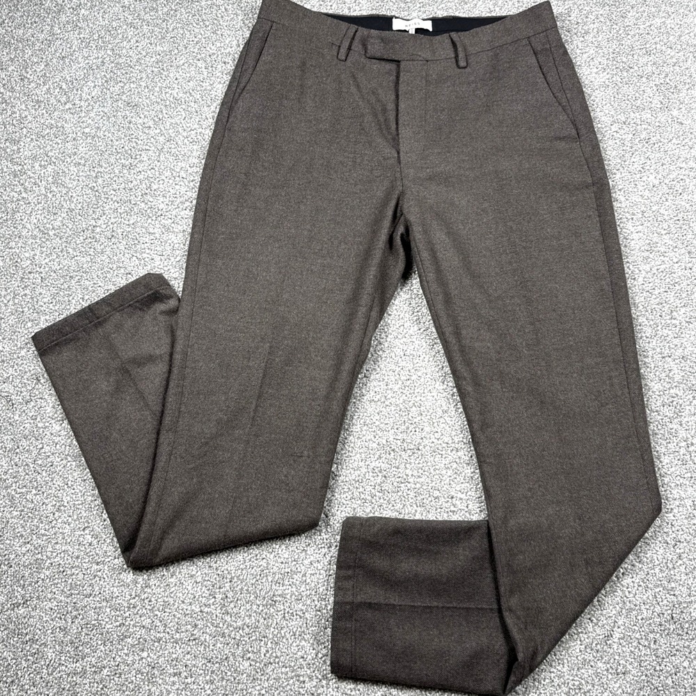 REISS Lungo Men's Dress Pants 32x32 Brown Flat Front Stretch Career Trousers